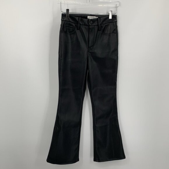 Good American legs cropped black faux leather pants jeans bootcut flare new 26 2 - Picture 2 of 5